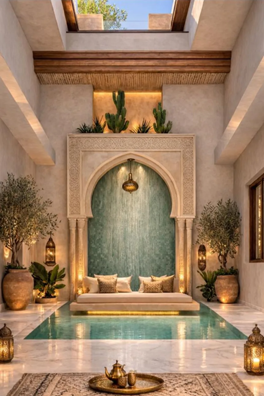 Niche de détente sous arche mauresque — Riad Zenaya & Spa