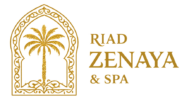 Logo riad Zenaya & spa. Porte marrakech décorative avec un palmier au milieu